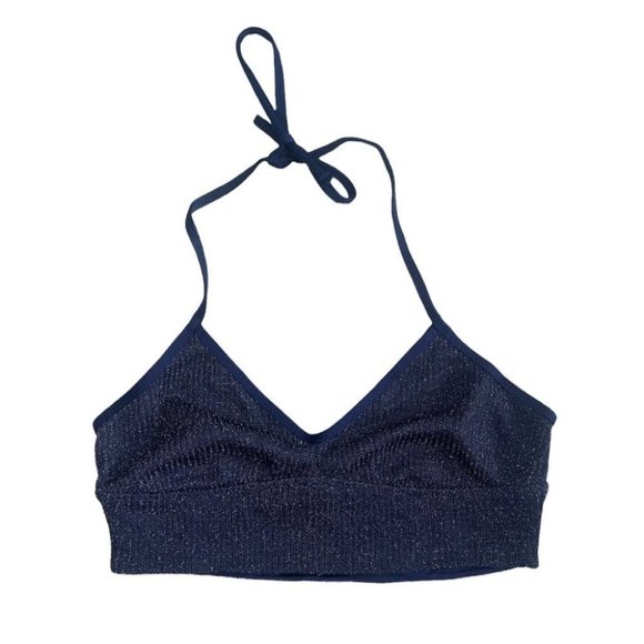 Aerie  Halter Bralette Crop Top Naby Blue Sparkle Metallic Women’s Size‎ Small - Picture 1 of 5